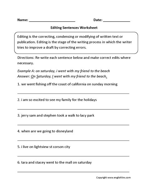 Free Sentence Correction Worksheets