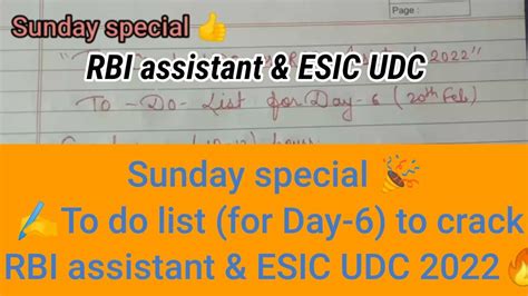 Sunday To Do List To Crack Esic Udc Rbi Assistant Day Sunday