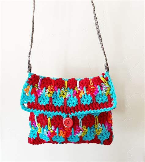 Crochet Handbag In Bright Summer Colors Crocheted Womens Shoulder Bag