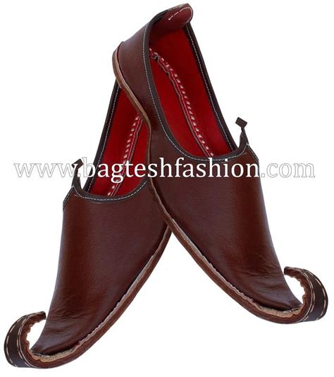 Mens Brown Rajasthani Leather Mojari Shoes Indian Wedding Shoes Groom Shoes Handcrafted Shoes