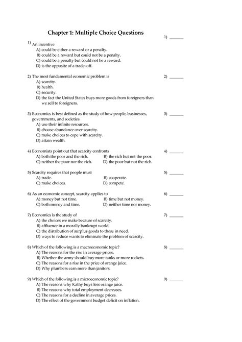 Multiple Choice Questions Chapter 1 What Is Economics Chapter 1