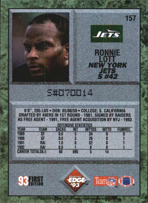 1993 Collector S Edge 157 Ronnie Lott NM MT Big Mac Sportscards