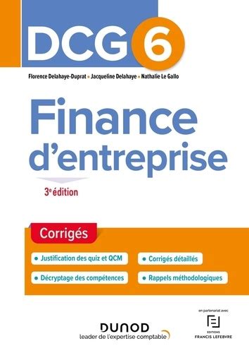 finance dentreprise dcg  corriges de florence delahaye duprat