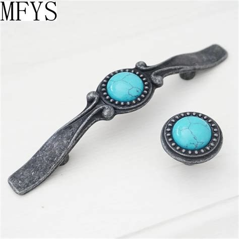 MFYS 3 Inch Antique Black Handle For Cabinets And Drawers Blue Door