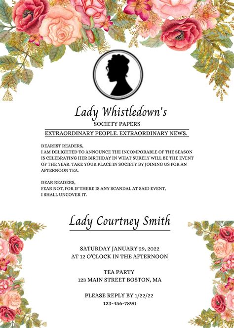 Lady Whistledown Society Papers Invitation Etsy Uk In