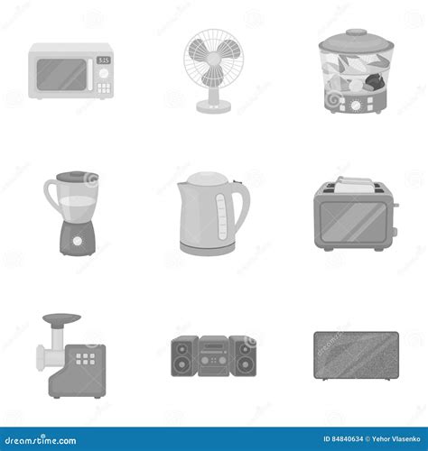 Бытовые приборы установили значки в Monochrome стиле Большое собрание ...