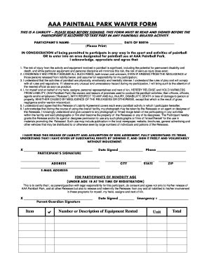 Fillable Online Aaa Paintball Park Waiver Form Fax Email Print Pdffiller