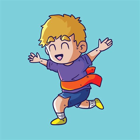 Cute Cartoon Vector illustration of male running athletes cross finish ...