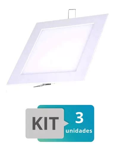 Kit 03 panel LED de techo 18 W cuadrado empotrado lámpara fría