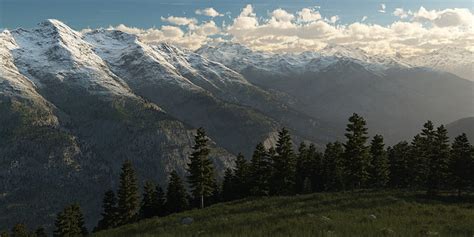 árvores verdes floresta neve árvores paisagem montanhas topos