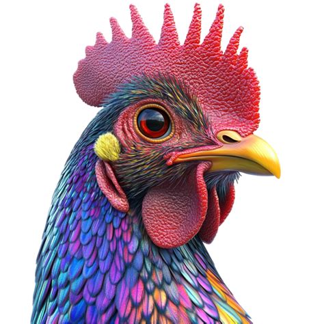 A Colorful Rooster With A Red And Blue Head 54581176 Png