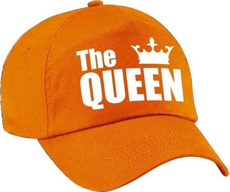 The Queen Pet Cap Oranje Met Witte Letters En Kroon Voor Dames