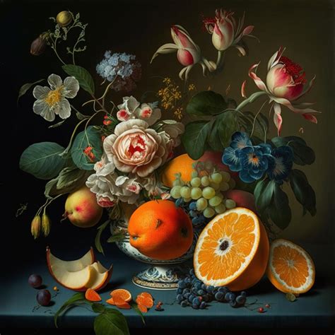 Premium Ai Image Classic Still Life Composition Vase Fruit Generative Ai