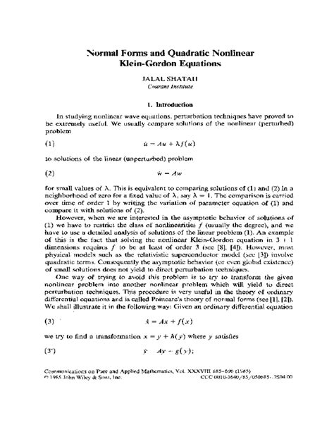 Fillable Online Normal Forms And Quadratic Nonlinear Kleingordon