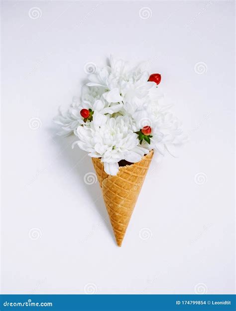 Lovely Bouquet Flower In Ice Cream Cone On White Background Floral