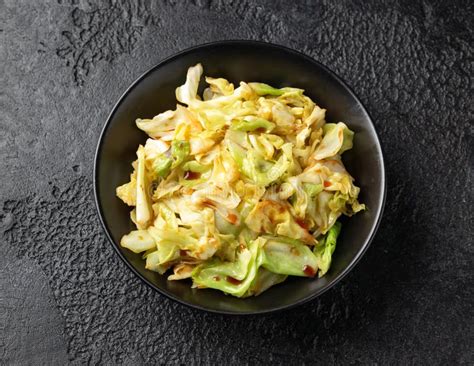 Stir Fried Cabbage with Soy Sauce, Vinegar and Garlic Stock Photo ...