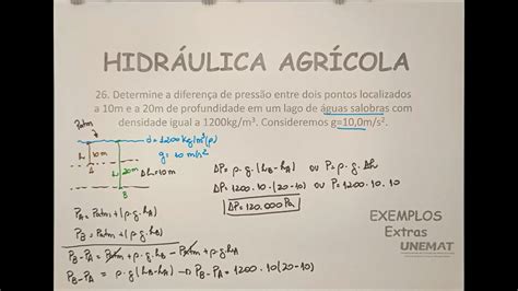 Hidraulica Agricola Ex 26 Diferença de pressão entre dois pontos