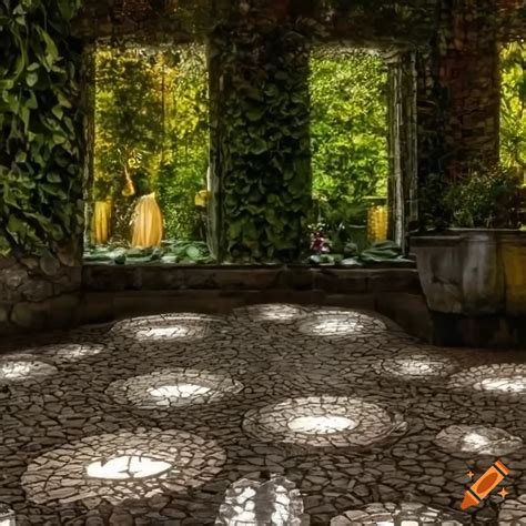 Alternating Interwoven Light And Dark Mosaic Garden With Decorative