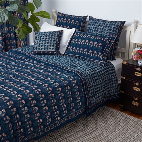 Indigo And Red Bedding Collection Carnation Triangles Block Print