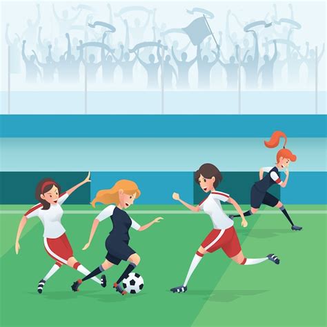 Jugadores de fútbol femenino en la ilustración de vector de estadio