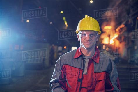 Portrait Confident Steelworker In Steel Mill Stock Photo Dissolve