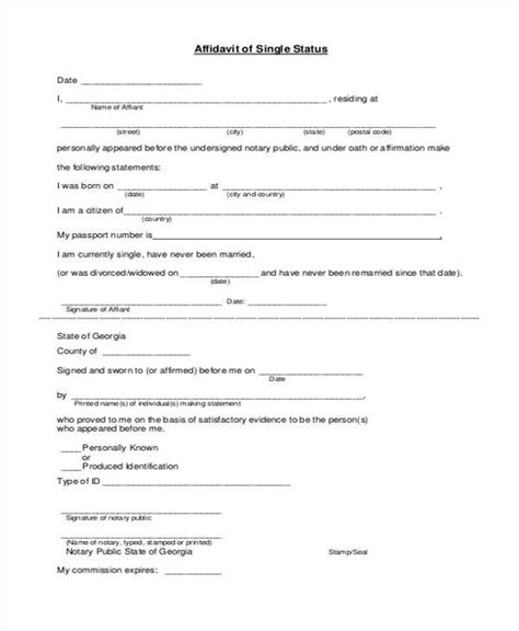 Single Status Affidavit Form