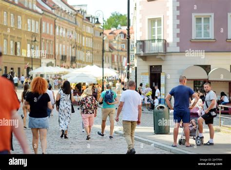 Warsaw Poland August Tourists Explore Beautiful Streets Of The