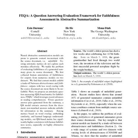 Feqa A Question Answering Evaluation Framework For Faithfulness