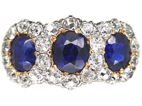 Edwardian Ct Gold Sapphire Diamond Triple Cluster Ring N