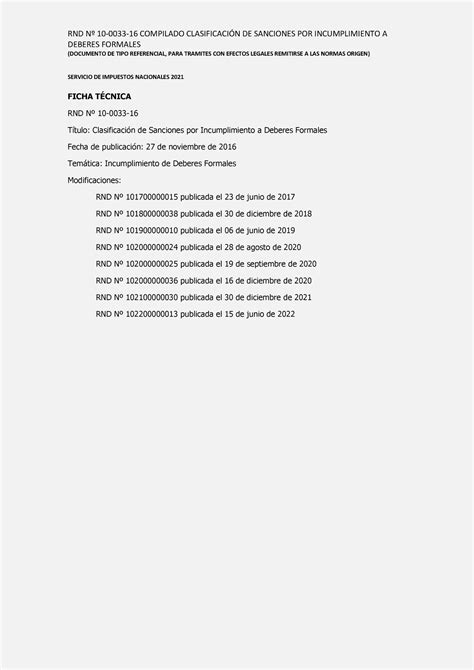 RND No 10 0033 16 Clasificacion De Sanciones 15 06 22 1 DEBERES