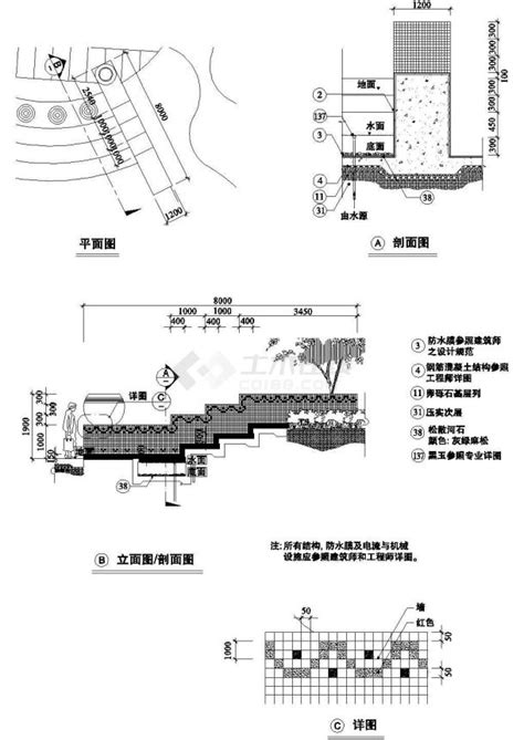 32个景观墙cad节点大样园林景观小品cad施工图通用节点详图土木在线