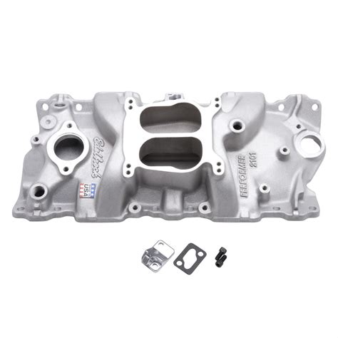 Small Block Chevy Intake Manifold Dual Plane Q Jet Spread Bore Performer Inlet Satin 305 327