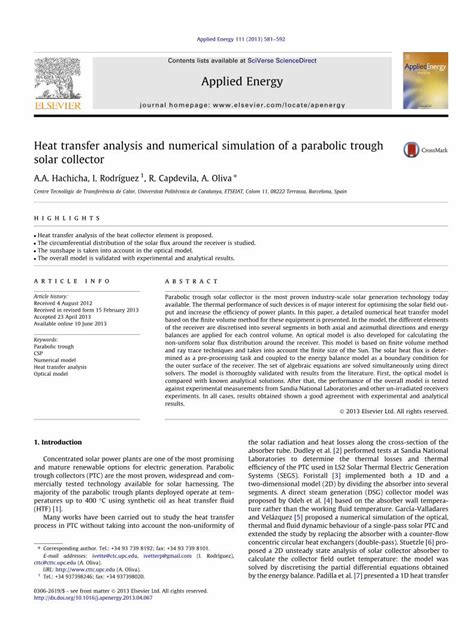 Pdf Heat Transfer Analysis And Numerical Simulation Of A Parabolic