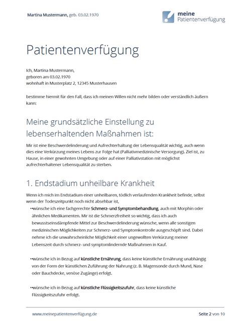 Patientenverfügung PDF Muster Download und Beispiele