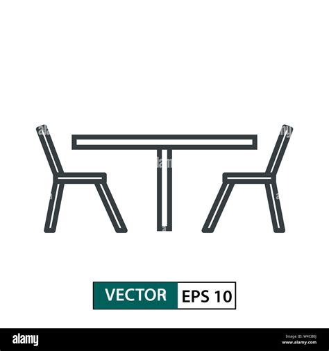 Mesa Y Silla Icono Plano Vector Estilo De L Nea Aislado Sobre Fondo