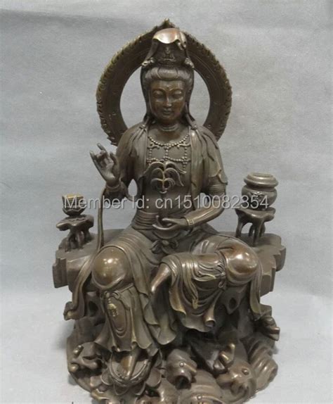 16 Chinese Pure Bronze Budismo Lotus Conjunto Tazón de León Kwan yin