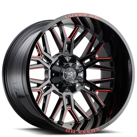 20 Luxxx HD Wheels LHD25 Gloss Black With Red Milled Off Road Rims