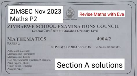 Zimsec Nov Maths Paper Section A Solutions Youtube