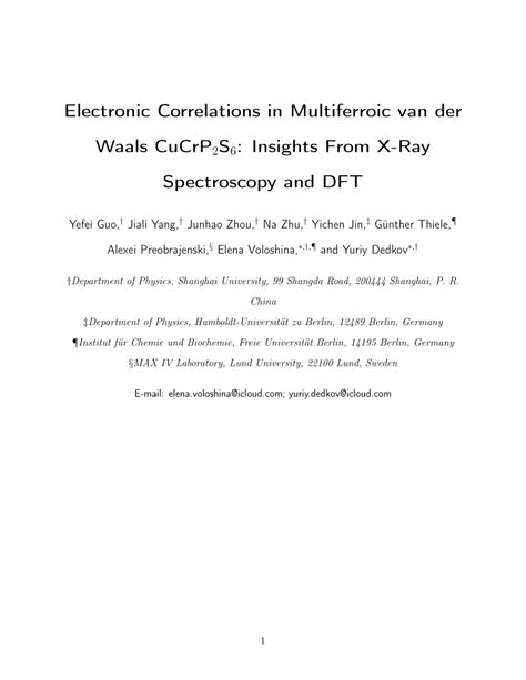 PDF Electronic Correlations In Multiferroic Van Der Waals CuCrP2S6