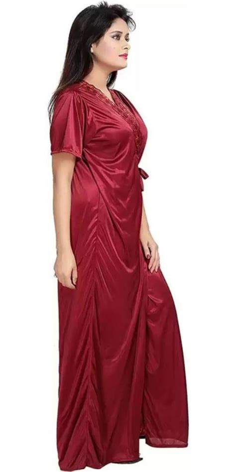 Zionity Women Maroon Solid Satin Pack Of 4 Nighty JioMart