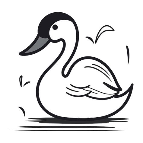 Ilustración vectorial en blanco y negro de un cisne sobre un fondo