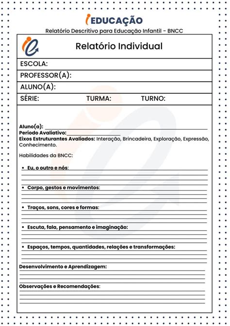 Relatório Descritivo da Educação Infantil Exemplos Word