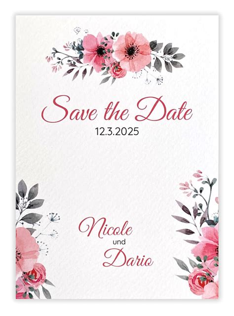 Florale Hochzeits Save The Date Karte Mit Romantischem Blumenbouquet