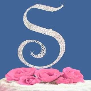 Full Crystal Monogram Wedding Cake Topper Silver Letter