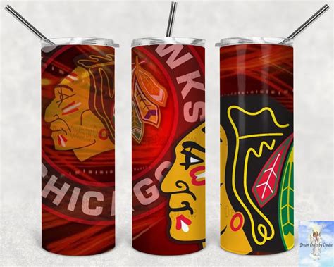 Blackhawks Tumbler With Straw Sublimated 20 Oz Skinny Etsy UK