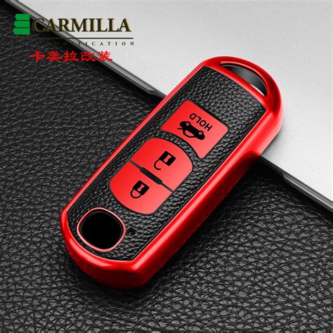 Tpu Carbon Fiber Car Key Cover Case Holder Key Chain Ring For Mazda