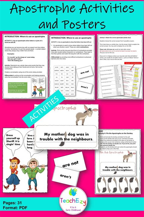 Apostrophe Activities and Posters | Classroom posters, Common and proper nouns, Teacher resources