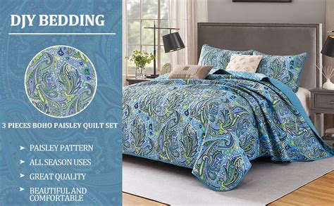 Amazon Djy Teal Paisley Quilt Set Queen Size Boho Quilt Bedspread