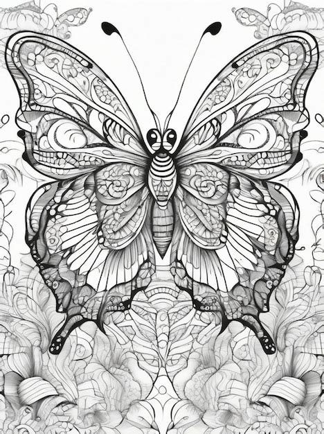 Premium Ai Image Coloring Page For Adults Floral Butterflies