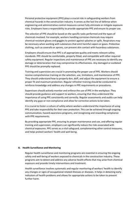 Occupational Safety and Health from the Use of Chemicals in